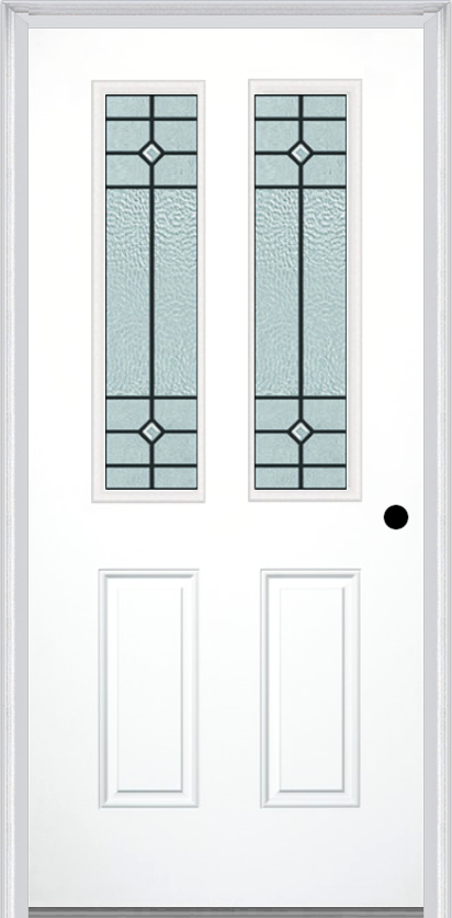 MMI 2-1/2 Lite 2 Panel 6'8" Fiberglass Smooth Beaufort Patina Decorative Glass Exterior Prehung Door 692